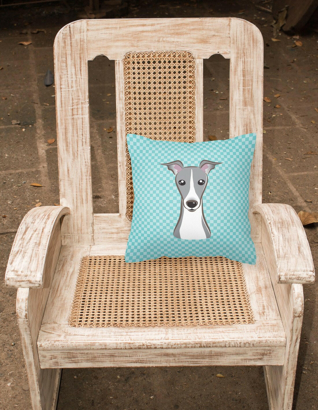 Checkerboard Blue Italian Greyhound Canvas Fabric Decorative Pillow BB1174PW1414 - the-store.com