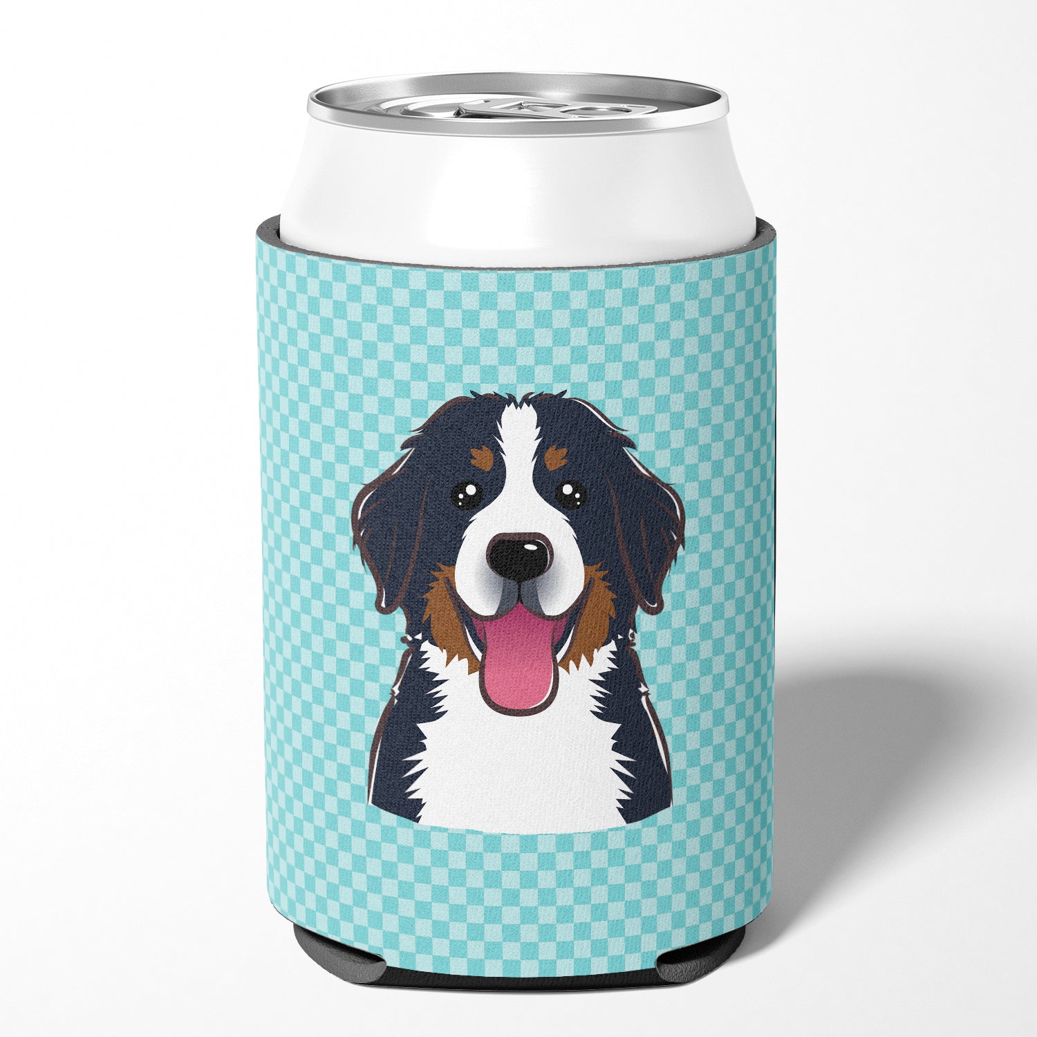 Checkerboard Blue Bernese Mountain Dog Can or Bottle Hugger BB1175CC