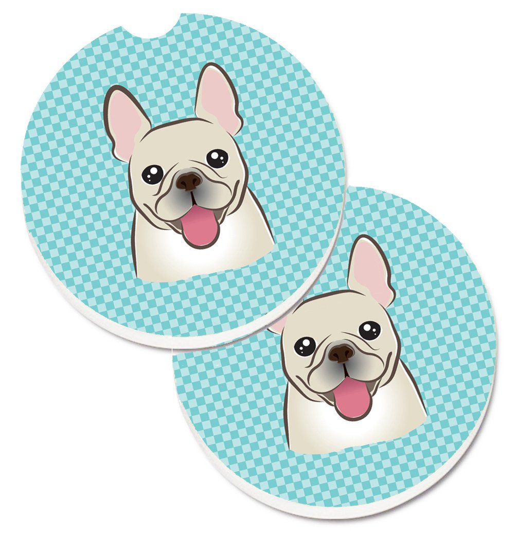 Checkerboard Blue French Bulldog Set of 2 Cup Holder Car Coasters BB1176CARC by Caroline&#39;s Treasures