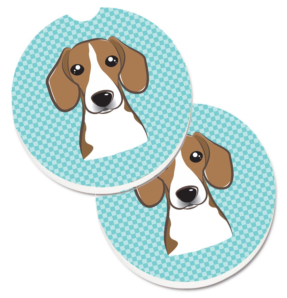 Checkerboard Blue Beagle Set of 2 Cup Holder Car Coasters BB1177CARC by Caroline&#39;s Treasures