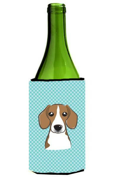 Checkerboard Blue Beagle Wine Bottle Beverage Insulator Hugger BB1177LITERK by Caroline&#39;s Treasures