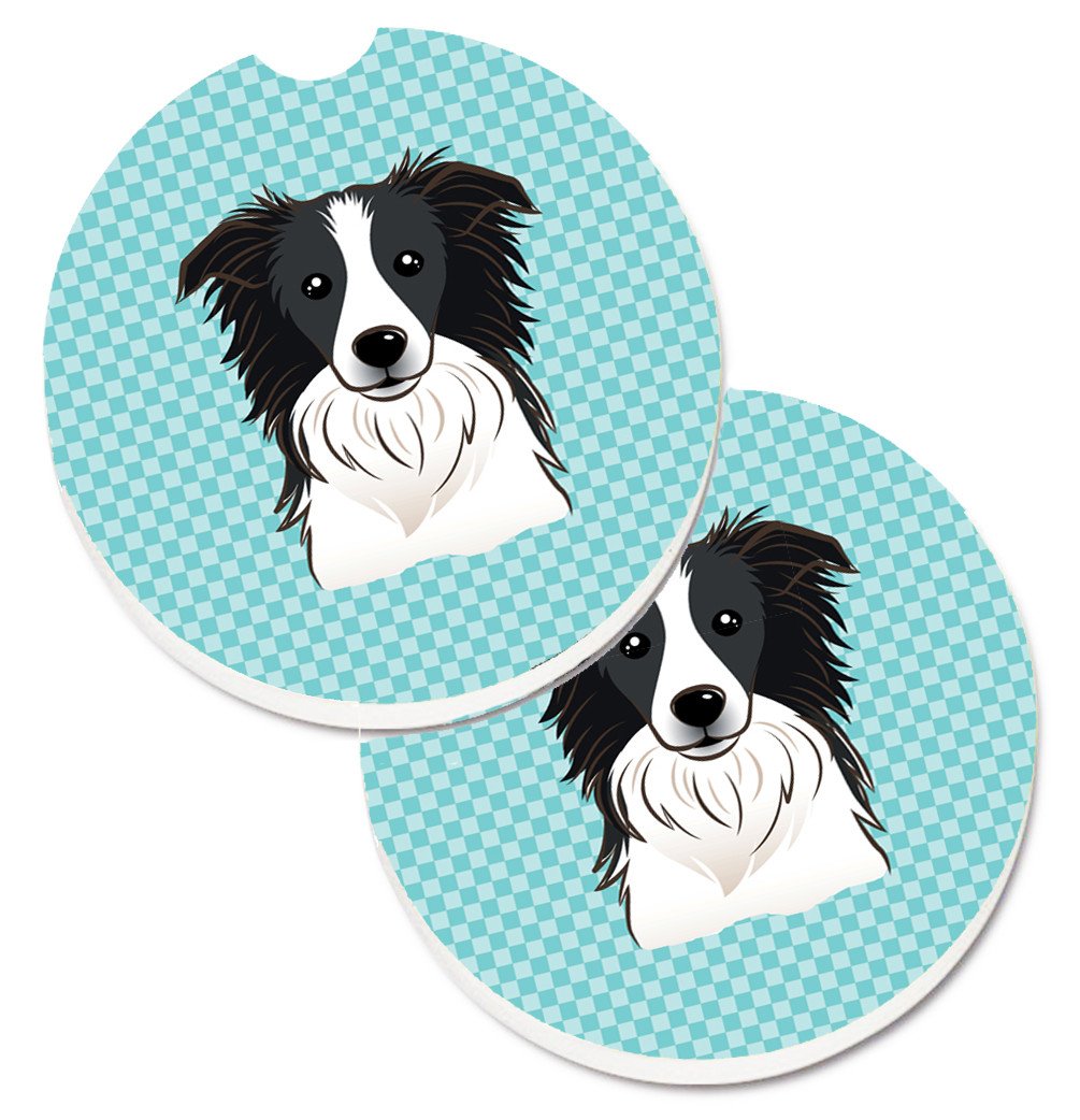 Checkerboard Blue Border Collie Set of 2 Cup Holder Car Coasters BB1179CARC by Caroline&#39;s Treasures