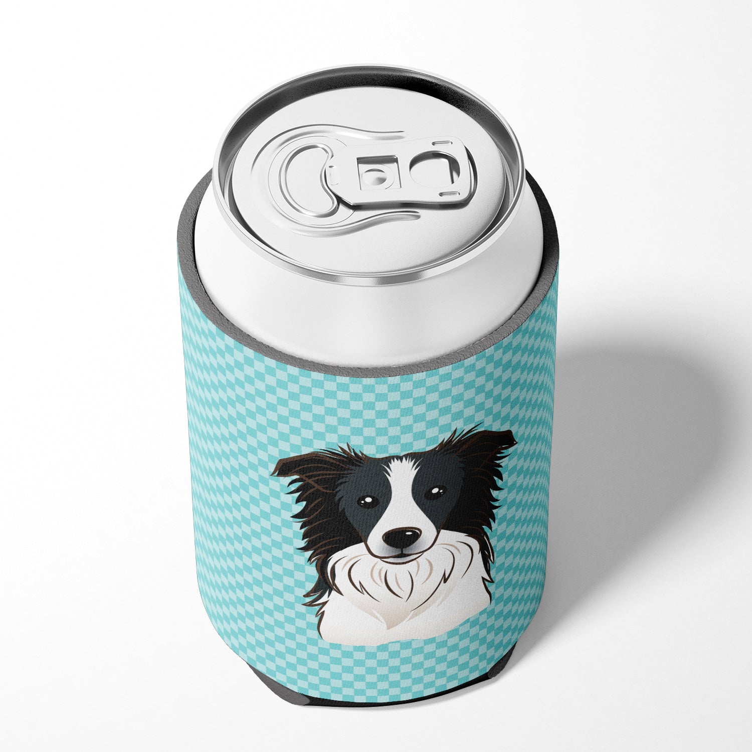 Checkerboard Blue Border Collie Can or Bottle Hugger BB1179CC