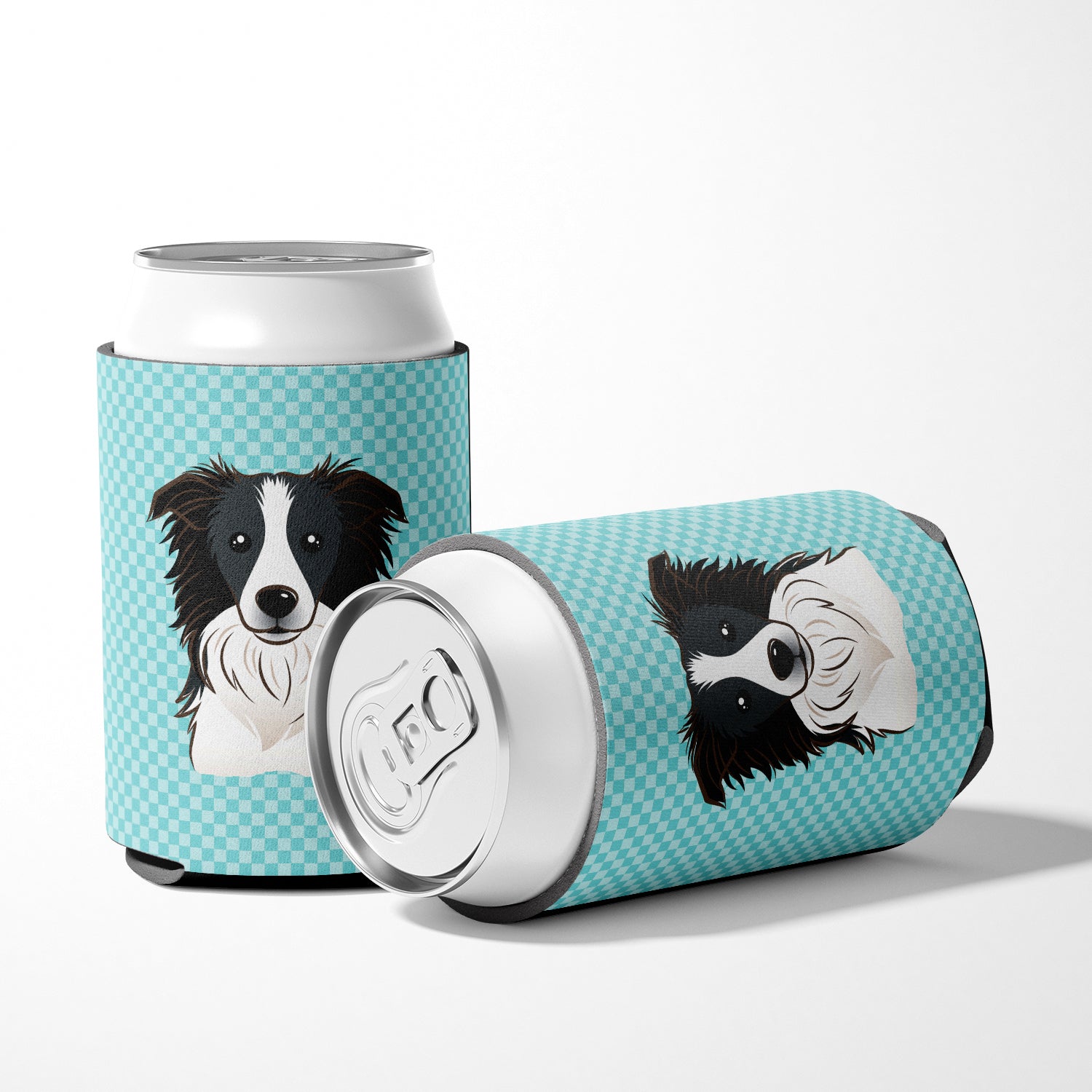 Checkerboard Blue Border Collie Can or Bottle Hugger BB1179CC.