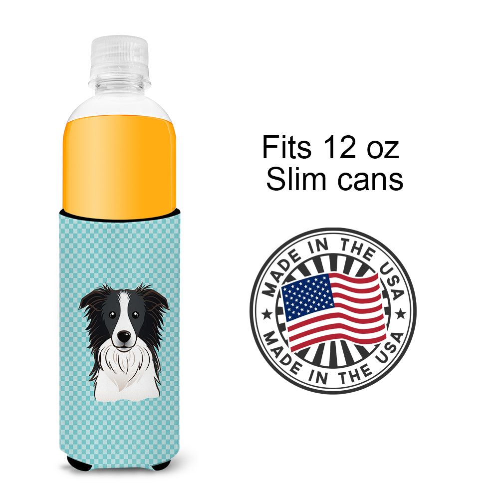 Checkerboard Blue Border Collie Ultra Beverage Insulators for slim cans BB1179MUK.