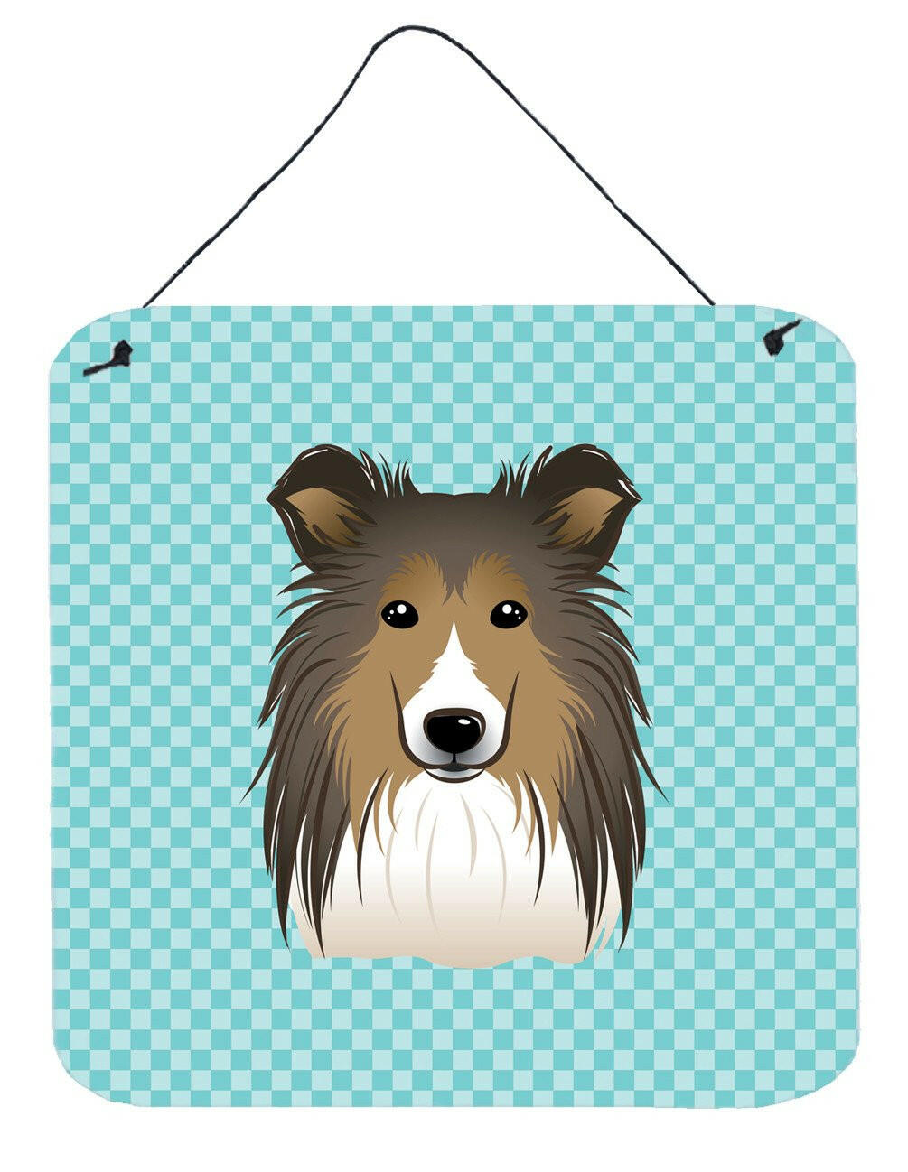 Checkerboard Blue Sheltie Wall or Door Hanging Prints BB1180DS66 by Caroline&#39;s Treasures