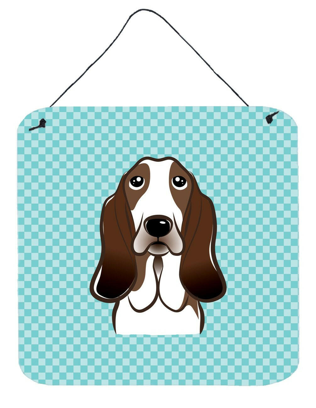 Checkerboard Blue Basset Hound Wall or Door Hanging Prints BB1181DS66 by Caroline's Treasures