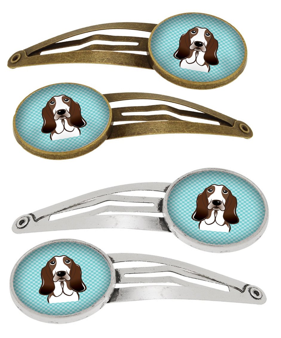 Checkerboard Blue Basset Hound Set of 4 Barrettes Hair Clips BB1181HCS4 by Caroline&#39;s Treasures
