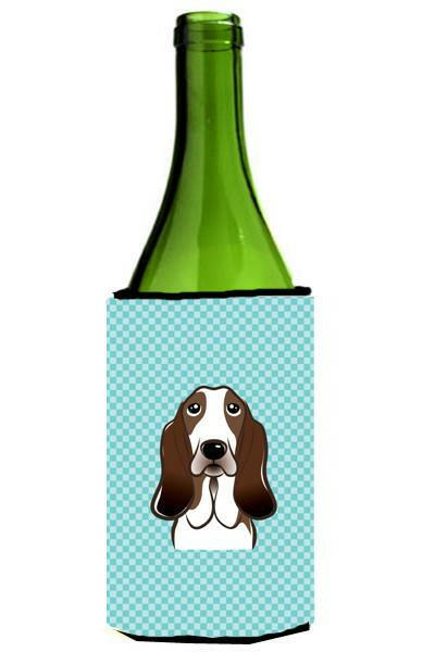 Checkerboard Blue Basset Hound Wine Bottle Beverage Insulator Hugger BB1181LITERK by Caroline&#39;s Treasures