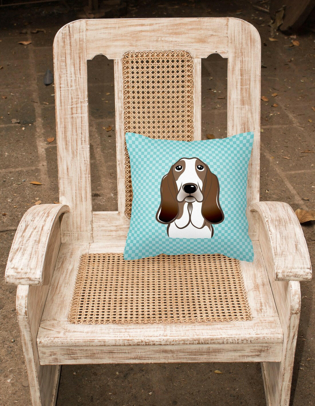 Checkerboard Blue Basset Hound Canvas Fabric Decorative Pillow BB1181PW1414 - the-store.com
