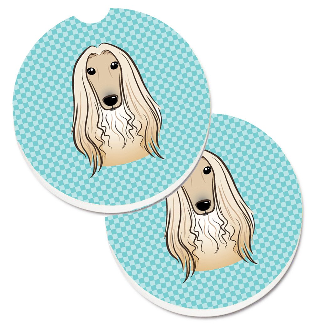 Checkerboard Blue Afghan Hound Set of 2 Cup Holder Car Coasters BB1182CARC by Caroline&#39;s Treasures