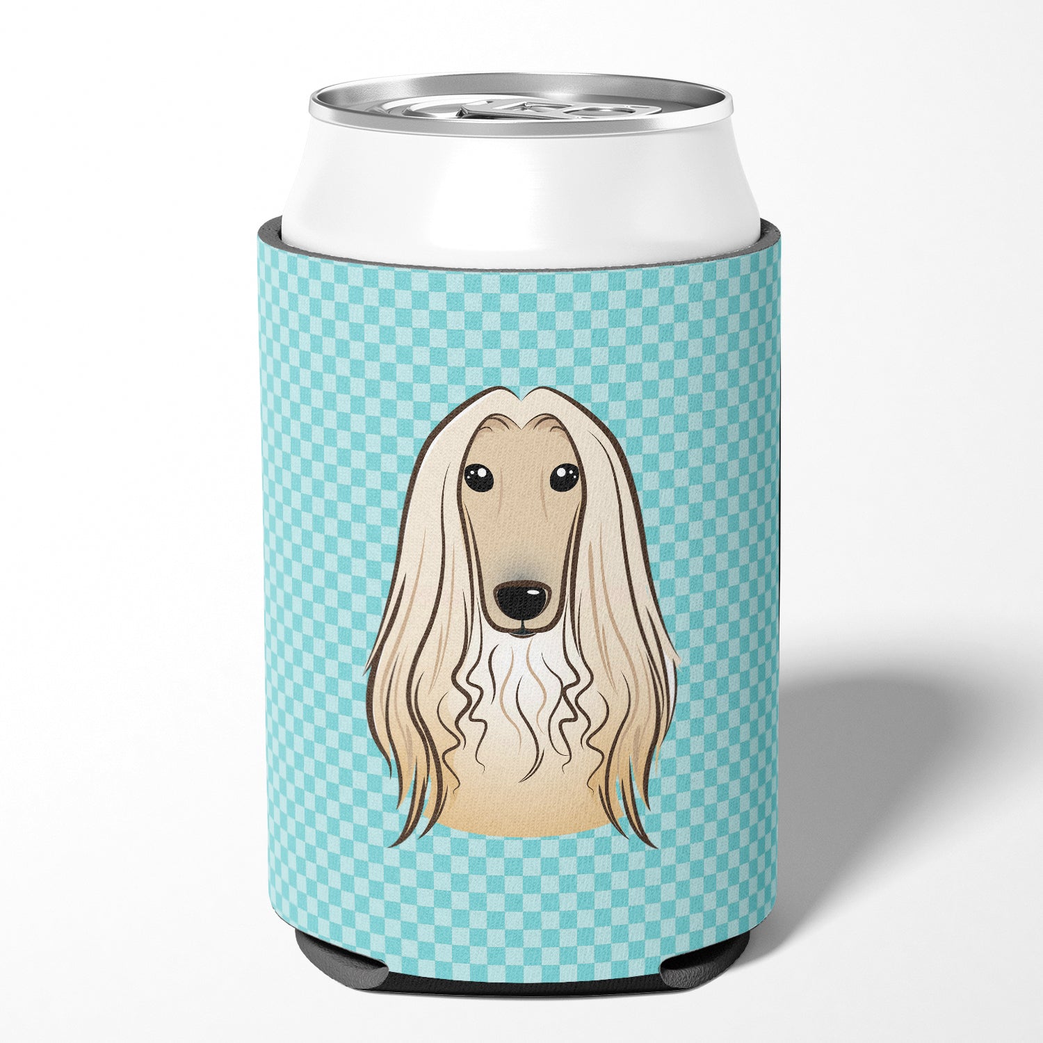 Checkerboard Blue Afghan Hound Can or Bottle Hugger BB1182CC.