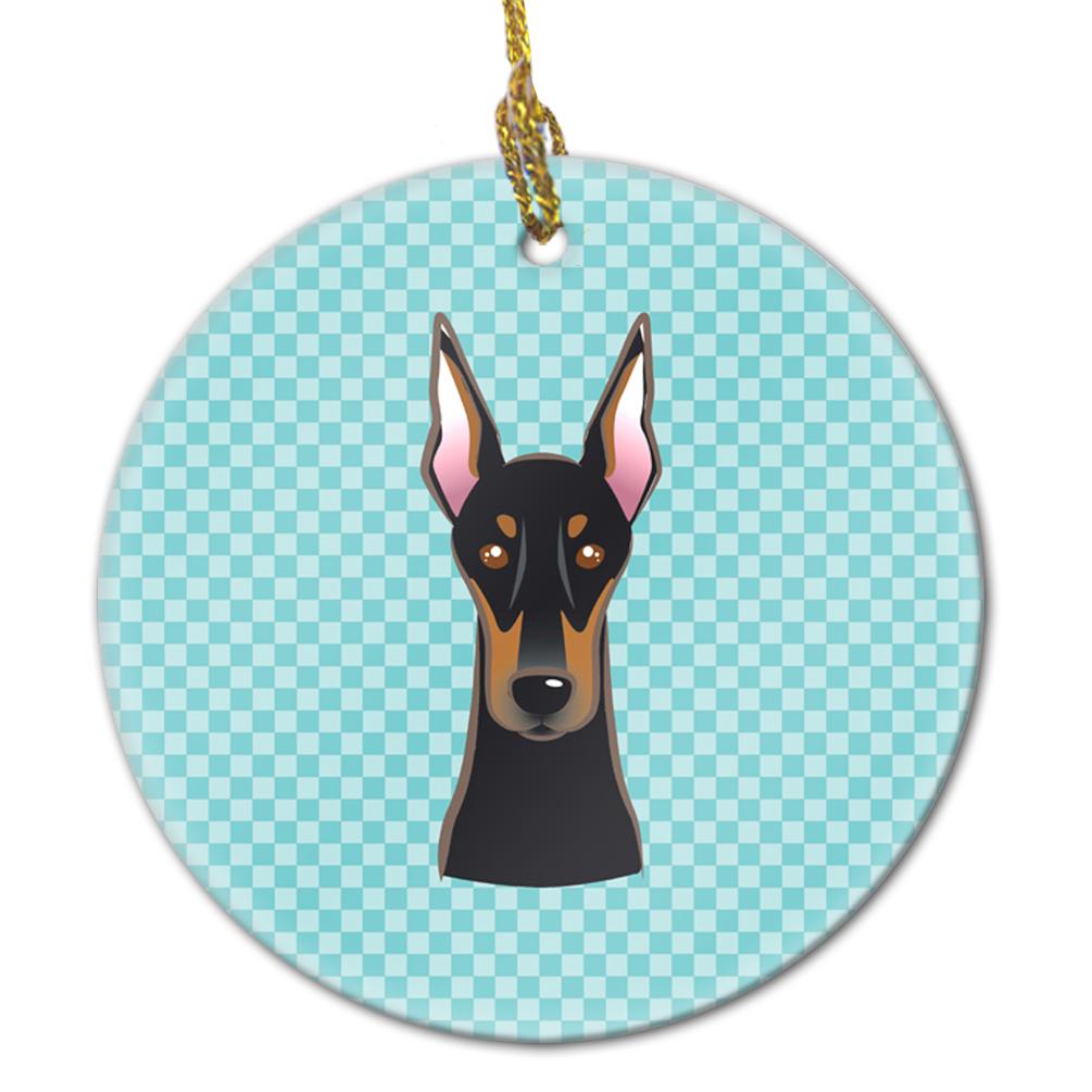 Caroline's Treasures Checkerboard Blue Doberman Ceramic Ornament BB1183CO1