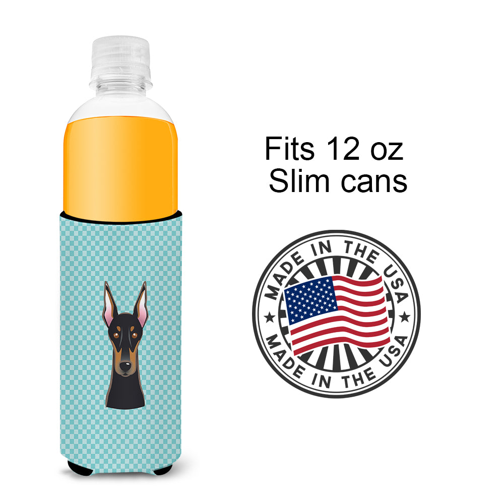Checkerboard Blue Doberman Ultra Beverage Insulators for slim cans BB1183MUK