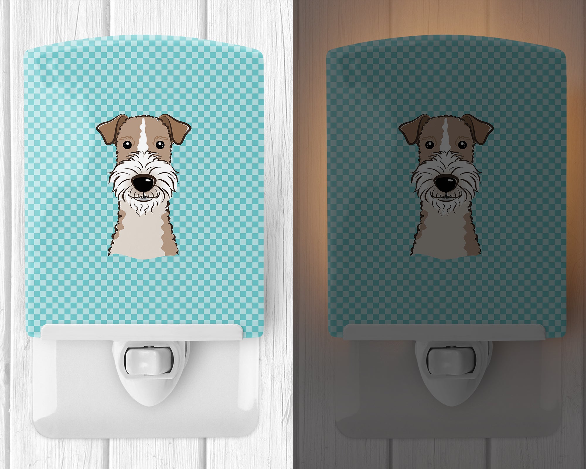 Checkerboard Blue Wire Haired Fox Terrier Ceramic Night Light BB1185CNL - the-store.com