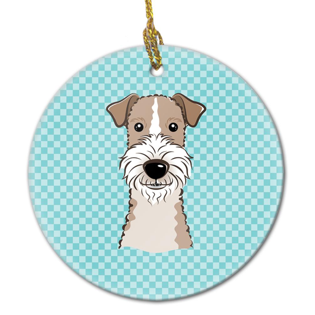 Checkerboard Blue Wire Haired Fox Terrier Ceramic Ornament BB1185CO1 by Caroline&#39;s Treasures