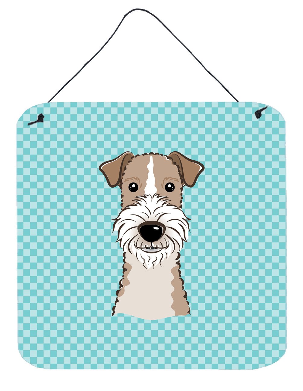 Checkerboard Blue Wire Haired Fox Terrier Wall or Door Hanging Prints BB1185DS66 by Caroline&#39;s Treasures