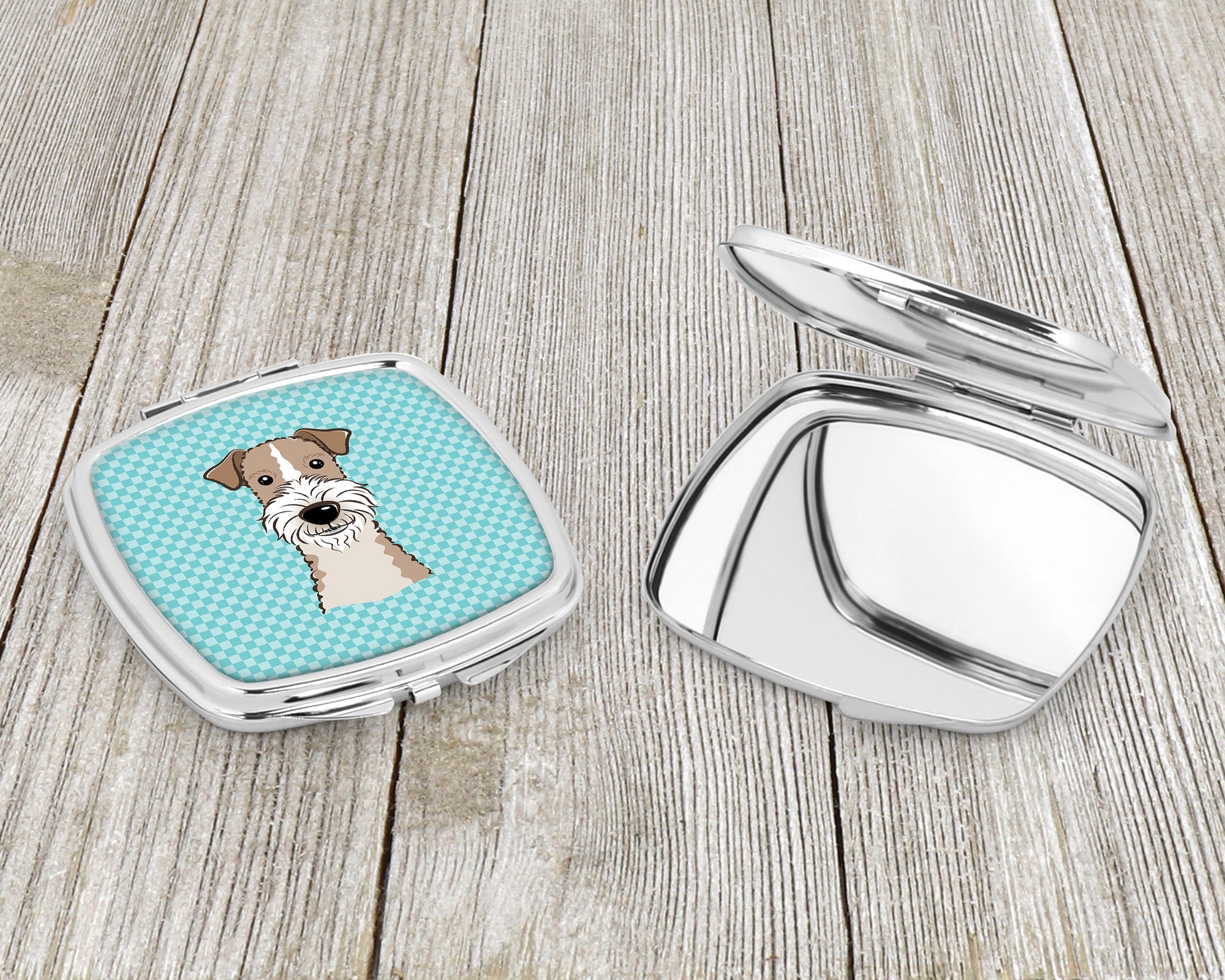 Checkerboard Blue Wire Haired Fox Terrier Compact Mirror BB1185SCM  the-store.com.