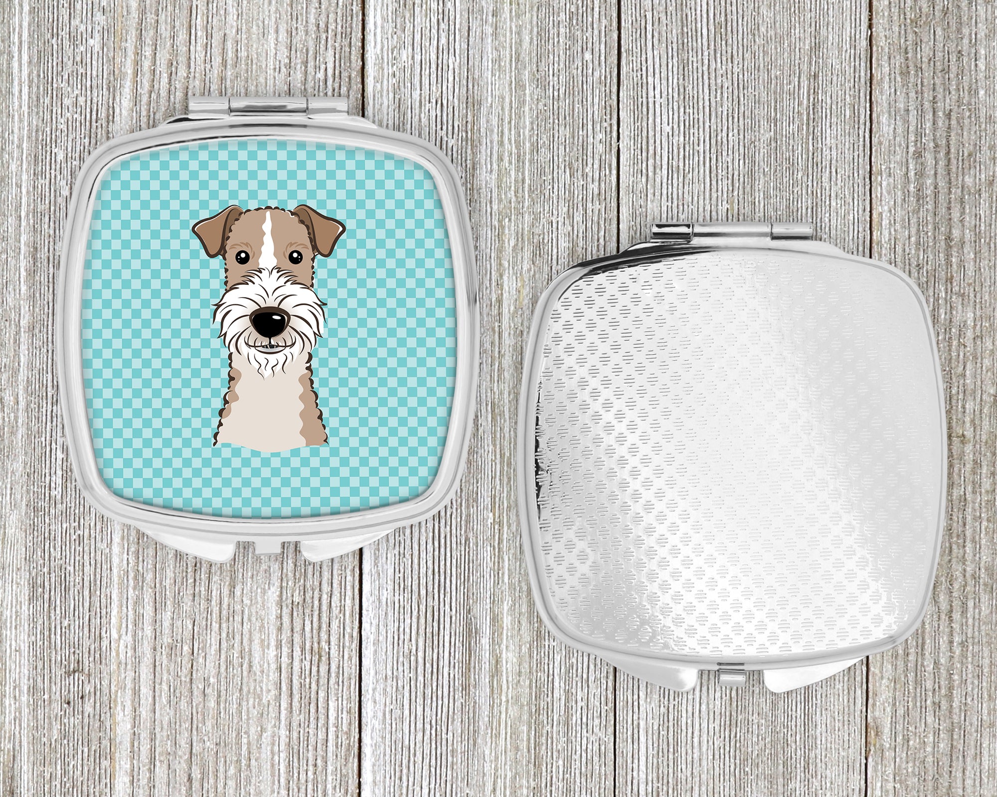 Checkerboard Blue Wire Haired Fox Terrier Compact Mirror BB1185SCM  the-store.com.