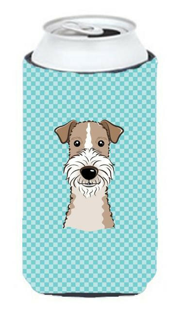 Checkerboard Blue Wire Haired Fox Terrier Tall Boy Beverage Insulator Hugger BB1185TBC by Caroline&#39;s Treasures