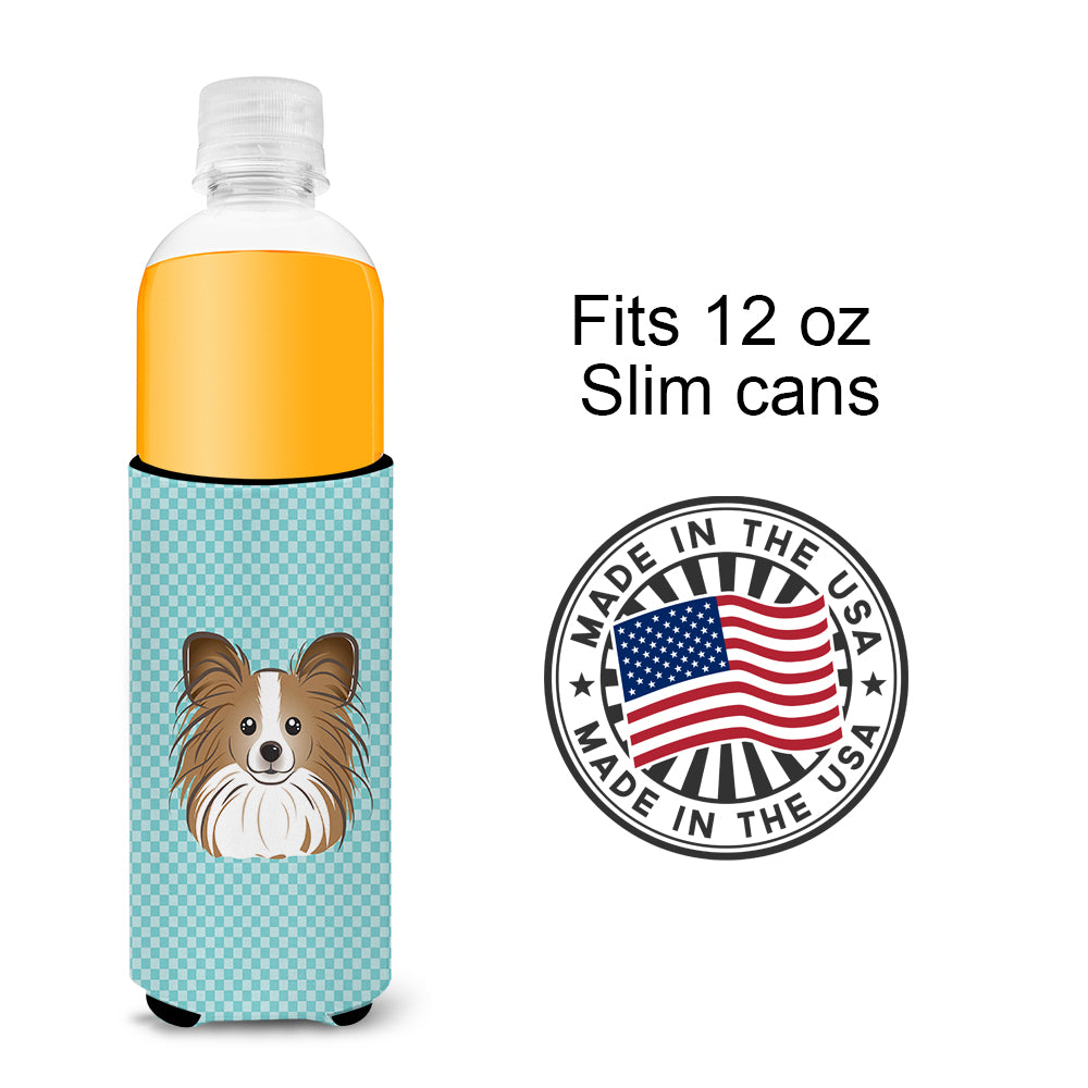 Checkerboard Blue Papillon Ultra Beverage Insulators for slim cans BB1186MUK.