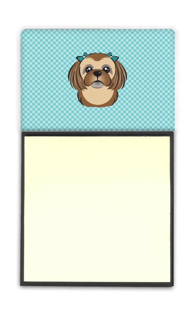 Checkerboard Blue Chocolate Brown Shih Tzu Refiillable Sticky Note Holder or Postit Note Dispenser BB1187SN by Caroline&#39;s Treasures