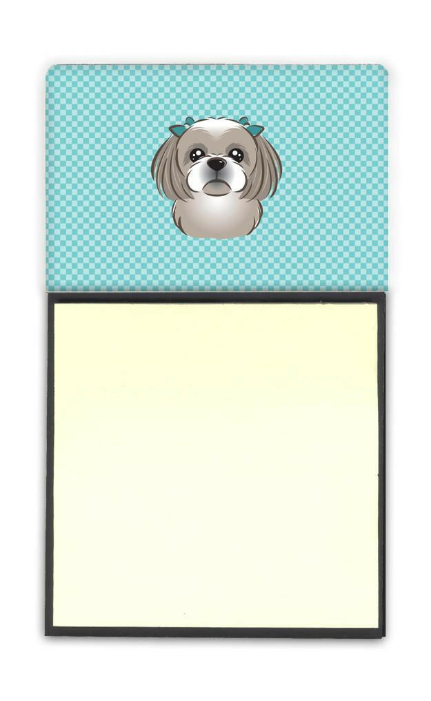 Checkerboard Blue Gray Silver Shih Tzu Refiillable Sticky Note Holder or Postit Note Dispenser BB1188SN by Caroline&#39;s Treasures