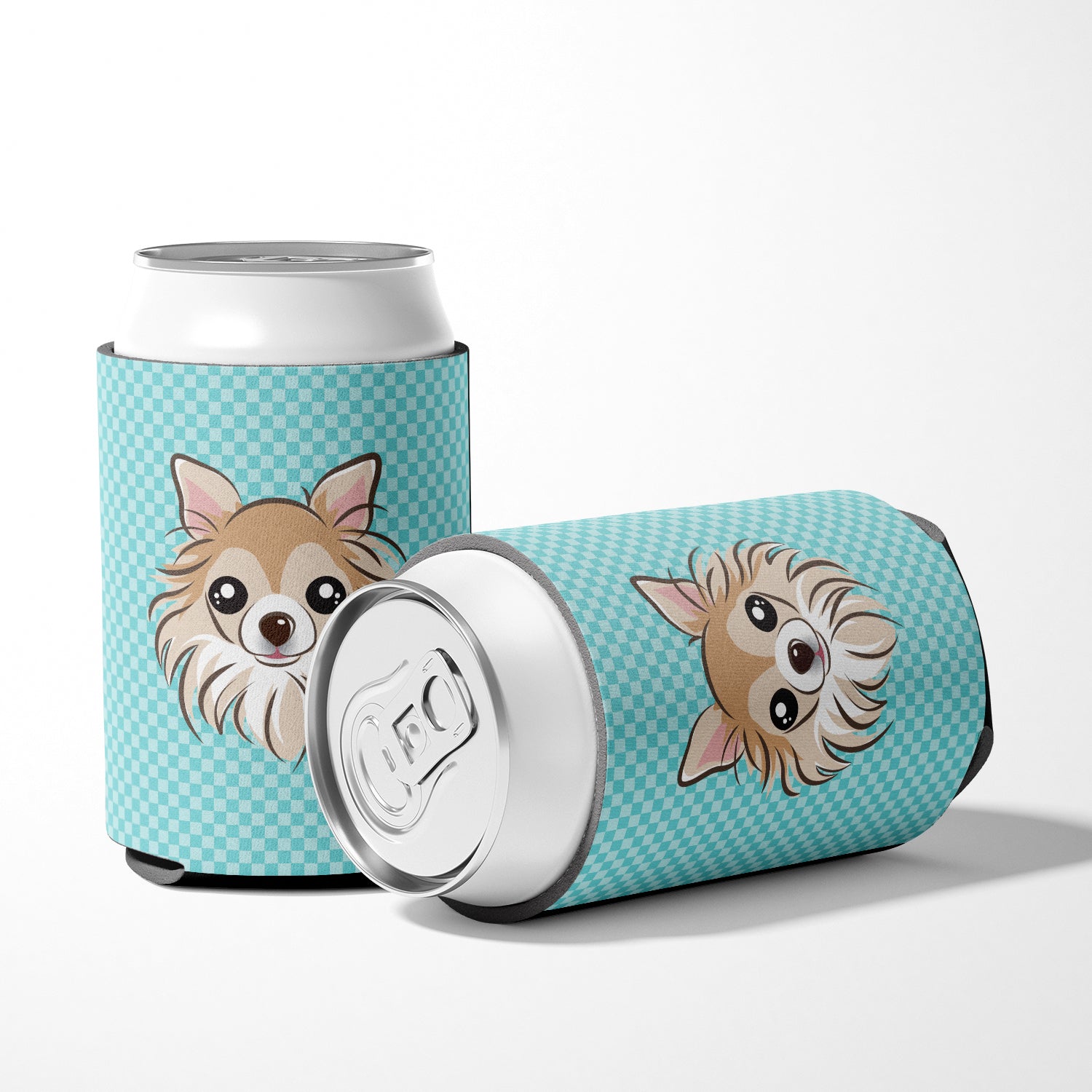 Checkerboard Blue Chihuahua Can or Bottle Hugger BB1189CC.