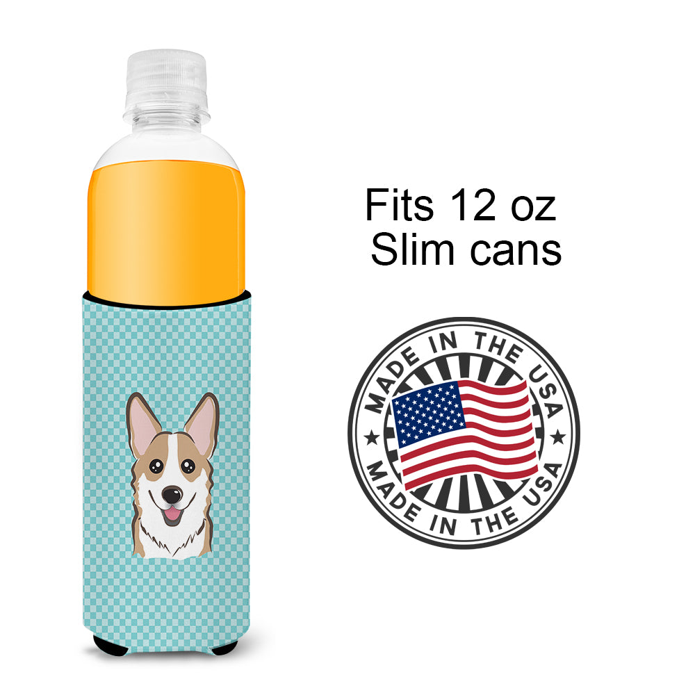 Checkerboard Blue Corgi Ultra Beverage Insulators for slim cans BB1191MUK