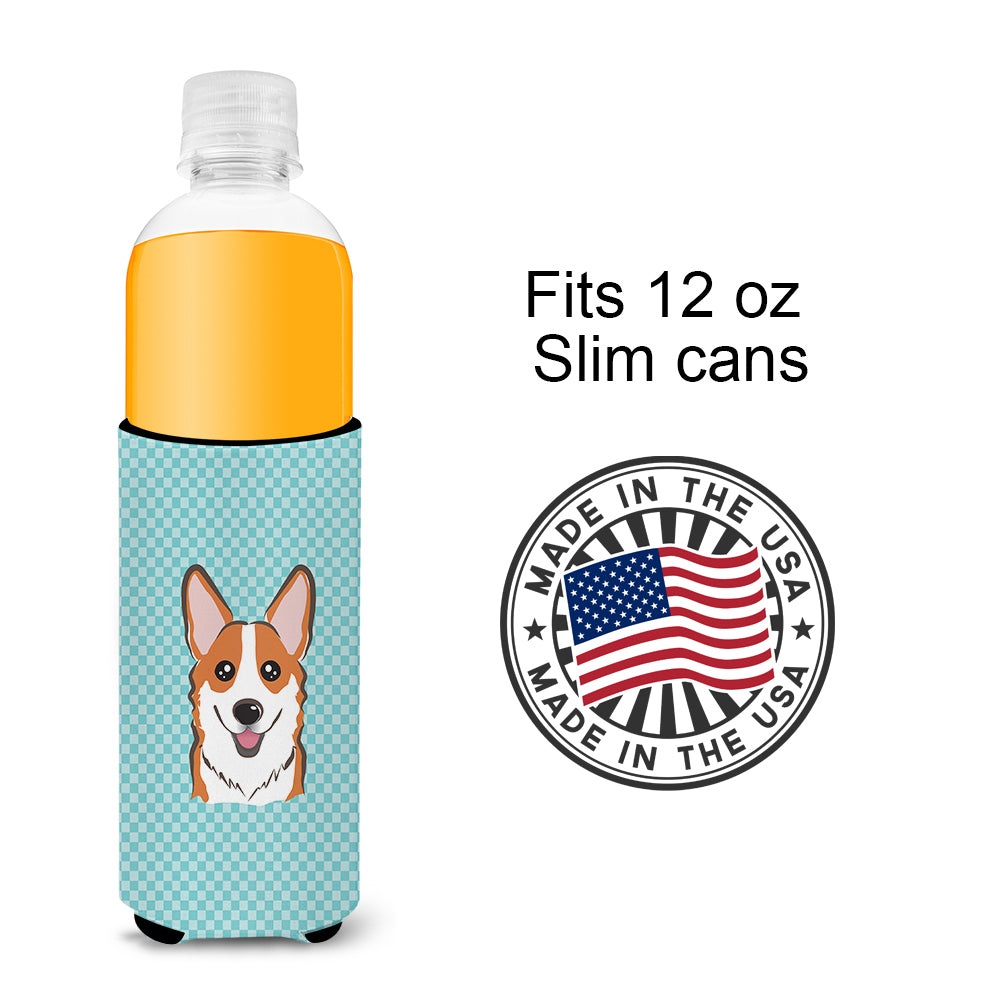 Checkerboard Blue Corgi Ultra Beverage Insulators for slim cans BB1192MUK.