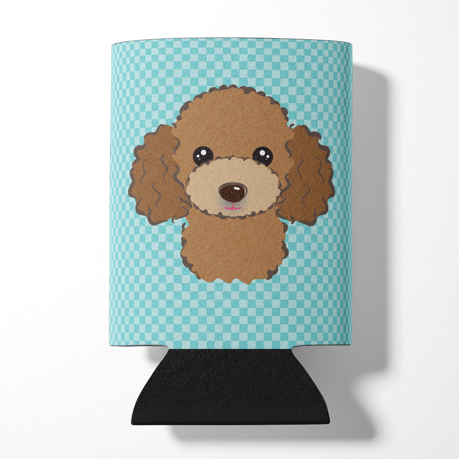 Checkerboard Blue Chocolate Brown Poodle Can or Bottle Hugger BB1194CC