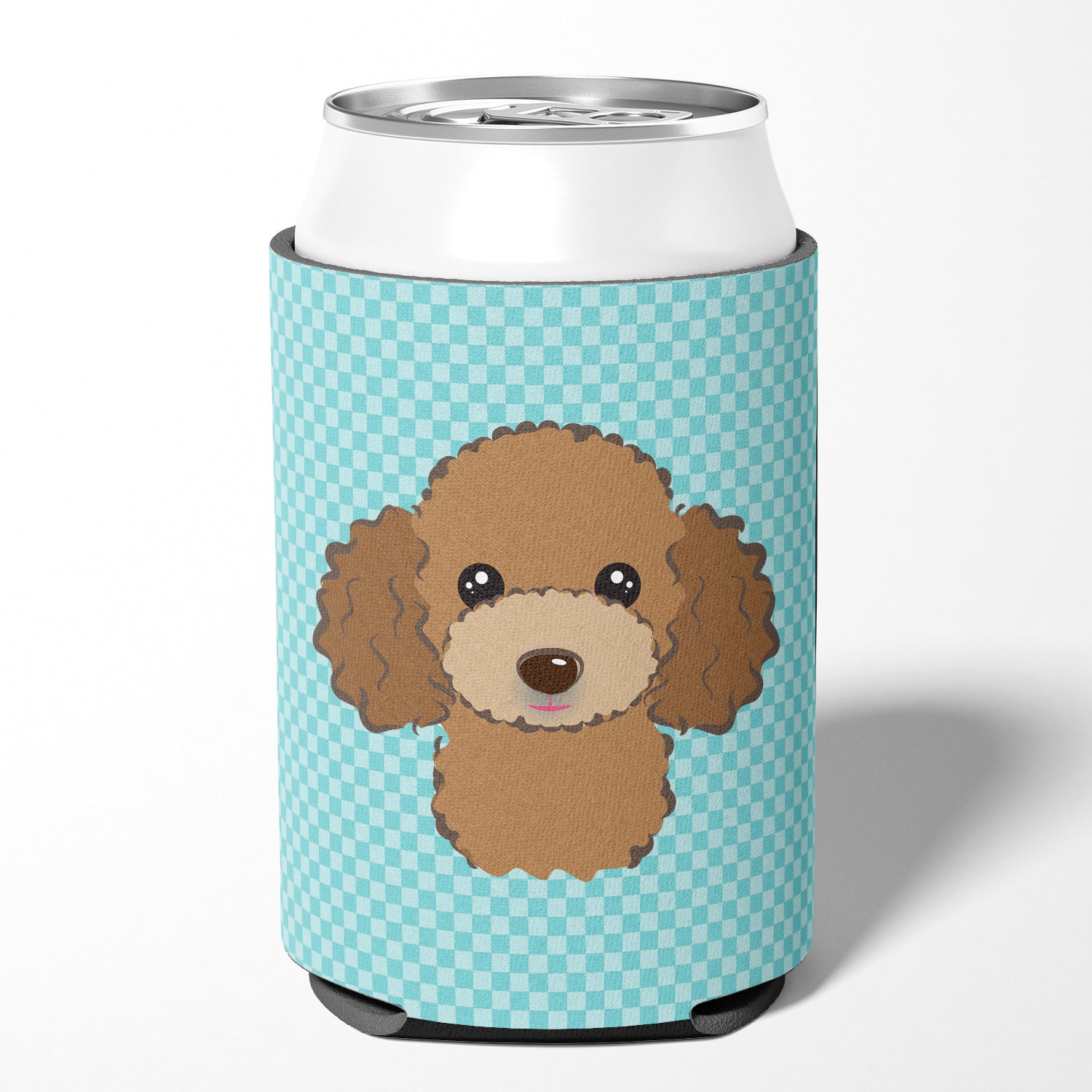 Checkerboard Blue Chocolate Brown Poodle Can or Bottle Hugger BB1194CC.