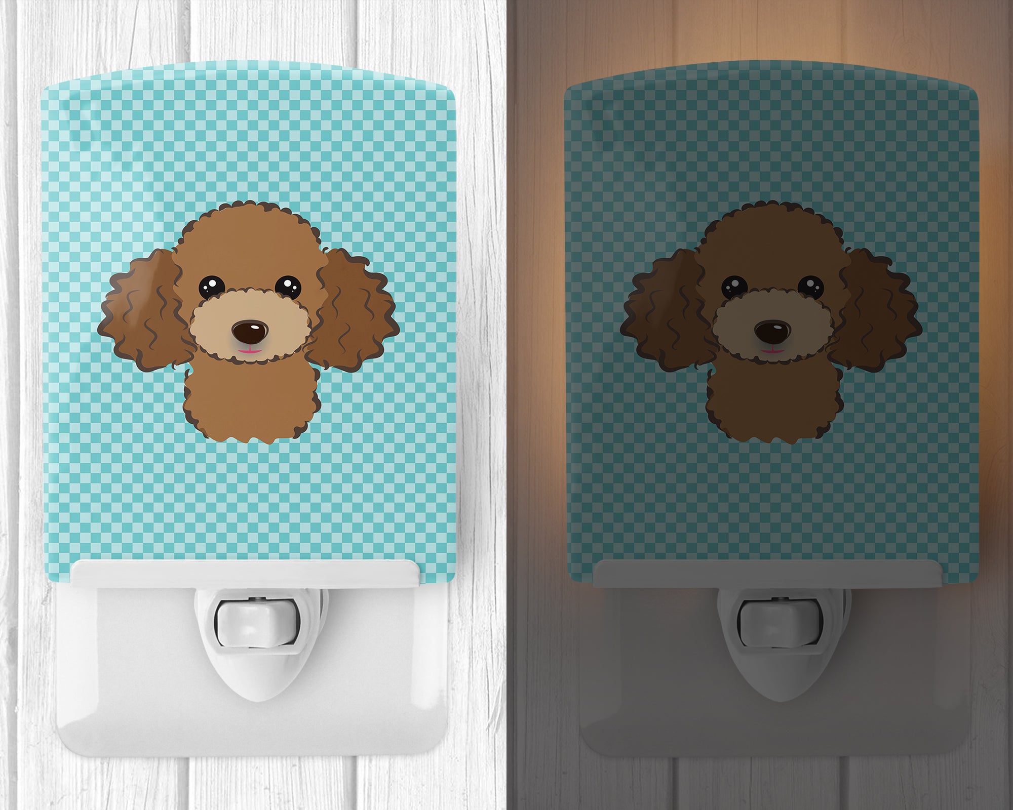 Checkerboard Blue Chocolate Brown Poodle Ceramic Night Light BB1194CNL - the-store.com