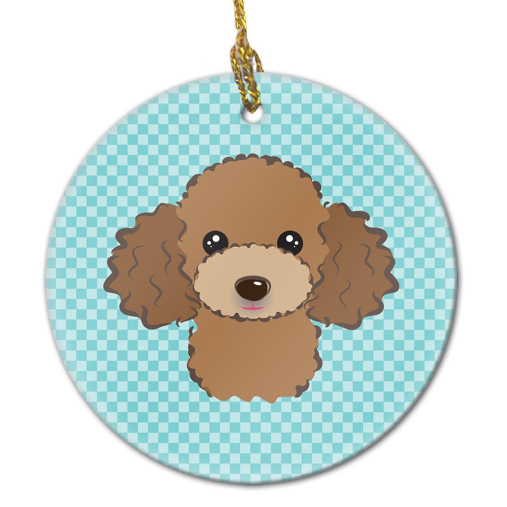 Checkerboard Blue Chocolate Brown Poodle Ceramic Ornament BB1194CO1 by Caroline&#39;s Treasures