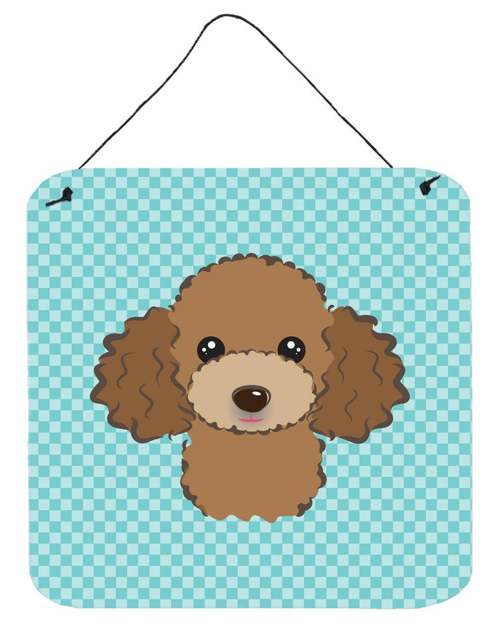 Checkerboard Blue Chocolate Brown Poodle Wall or Door Hanging Prints BB1194DS66 by Caroline&#39;s Treasures