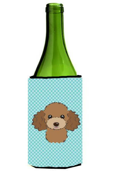 Checkerboard Blue Chocolate Brown Poodle Wine Bottle Beverage Insulator Hugger BB1194LITERK by Caroline&#39;s Treasures