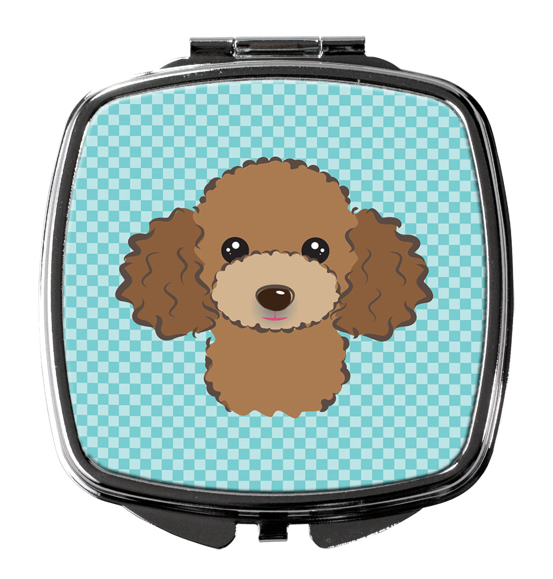 Checkerboard Blue Chocolate Brown Poodle Compact Mirror BB1194SCM  the-store.com.