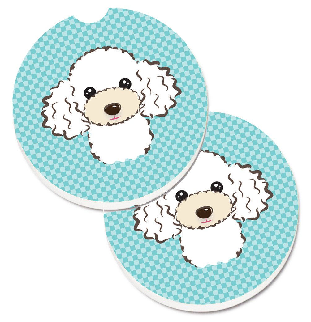 Checkerboard Blue White Poodle Set of 2 Cup Holder Car Coasters BB1195CARC by Caroline&#39;s Treasures