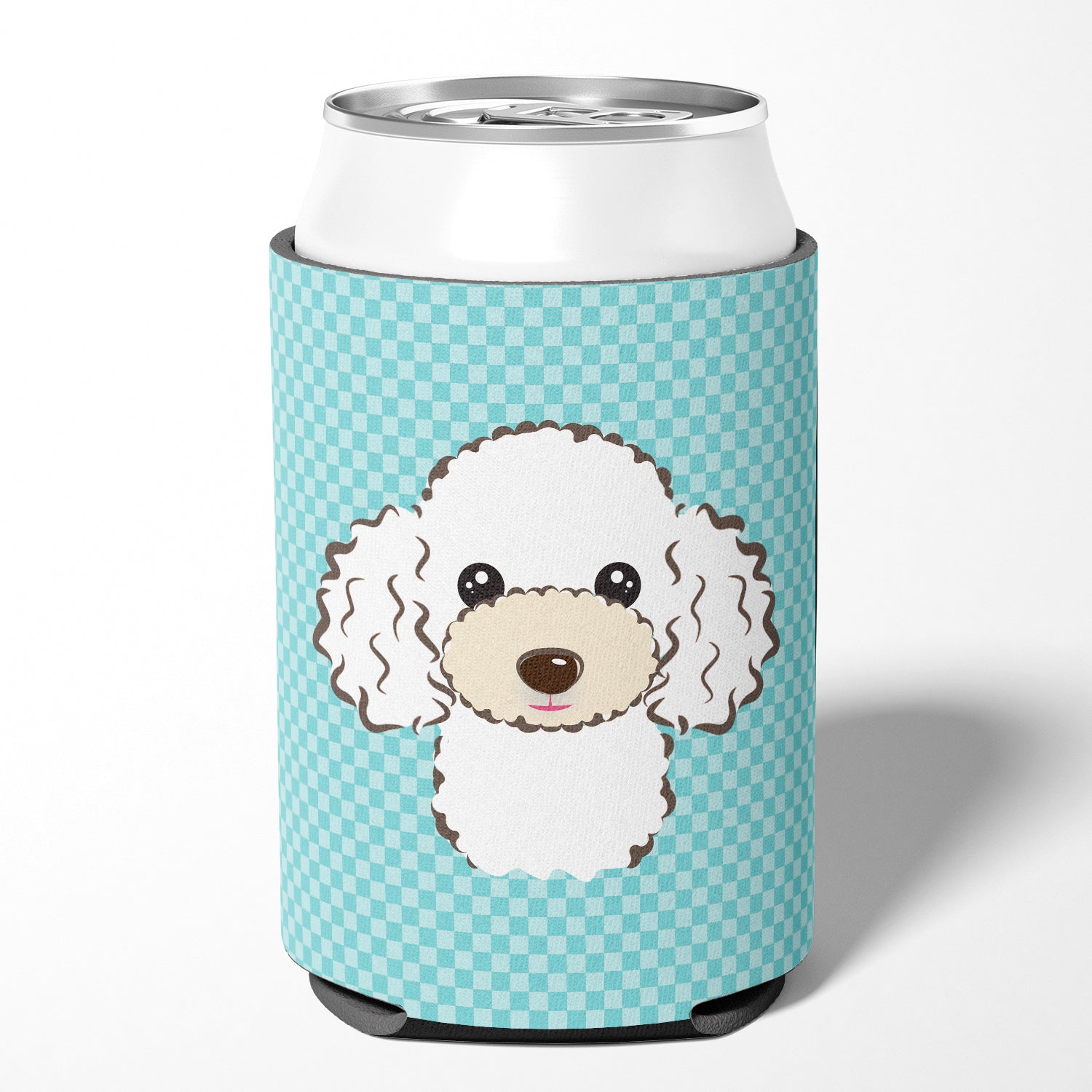 Checkerboard Blue White Poodle Can or Bottle Hugger BB1195CC.