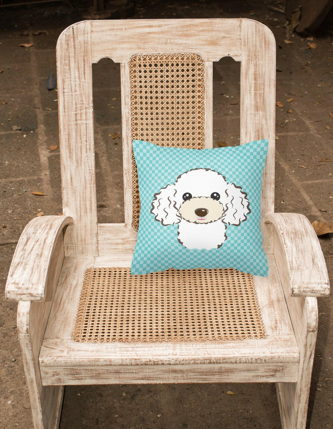 Checkerboard Blue White Poodle Canvas Fabric Decorative Pillow BB1195PW1414 - the-store.com