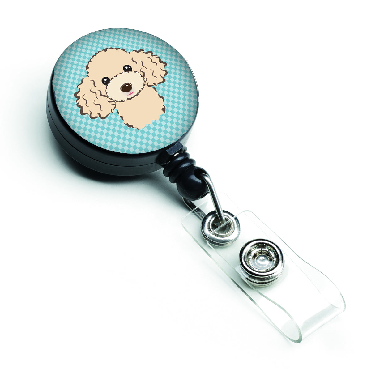 Checkerboard Blue Buff Poodle Retractable Badge Reel BB1196BR