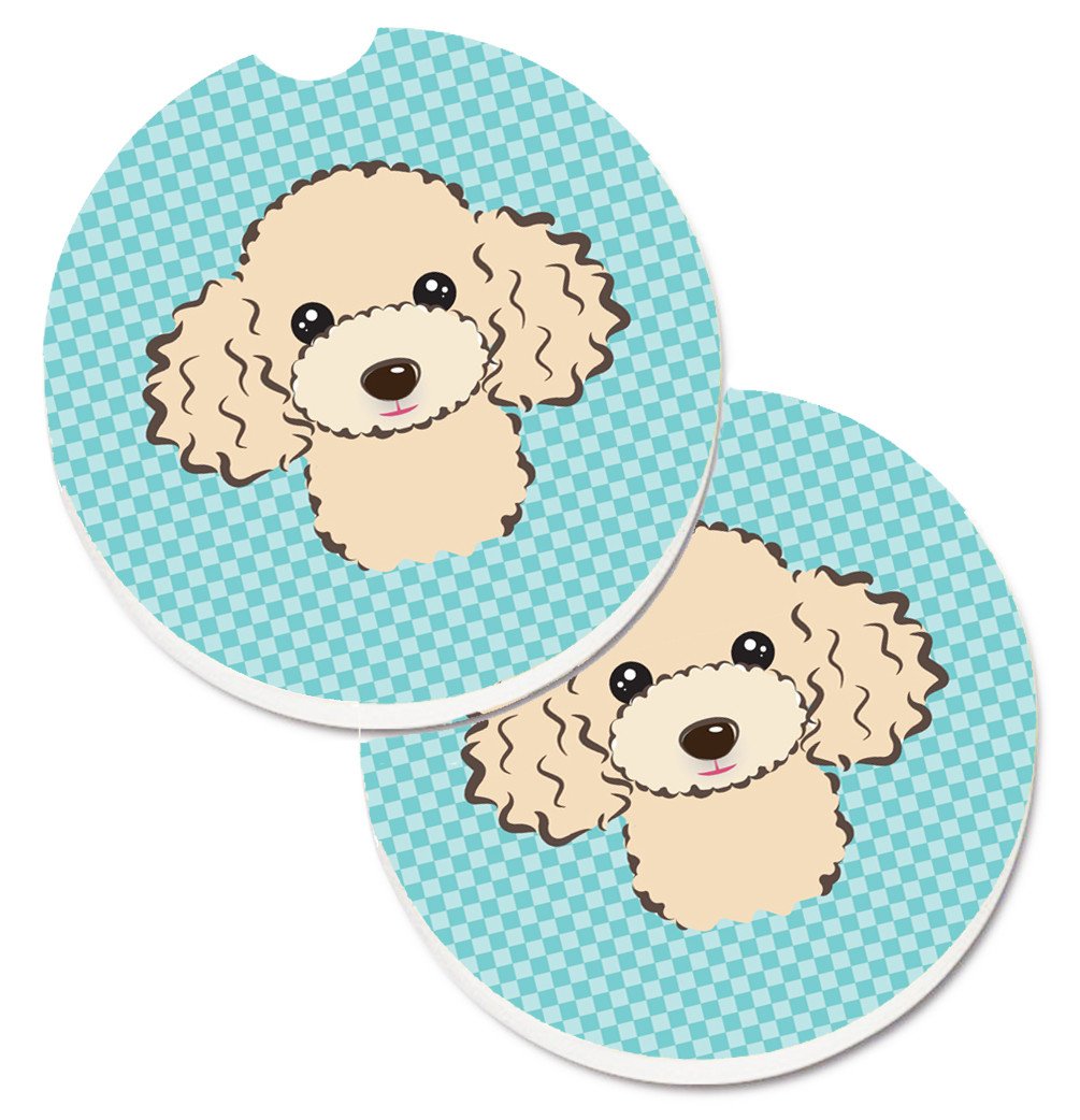 Checkerboard Blue Buff Poodle Set of 2 Cup Holder Car Coasters BB1196CARC by Caroline&#39;s Treasures