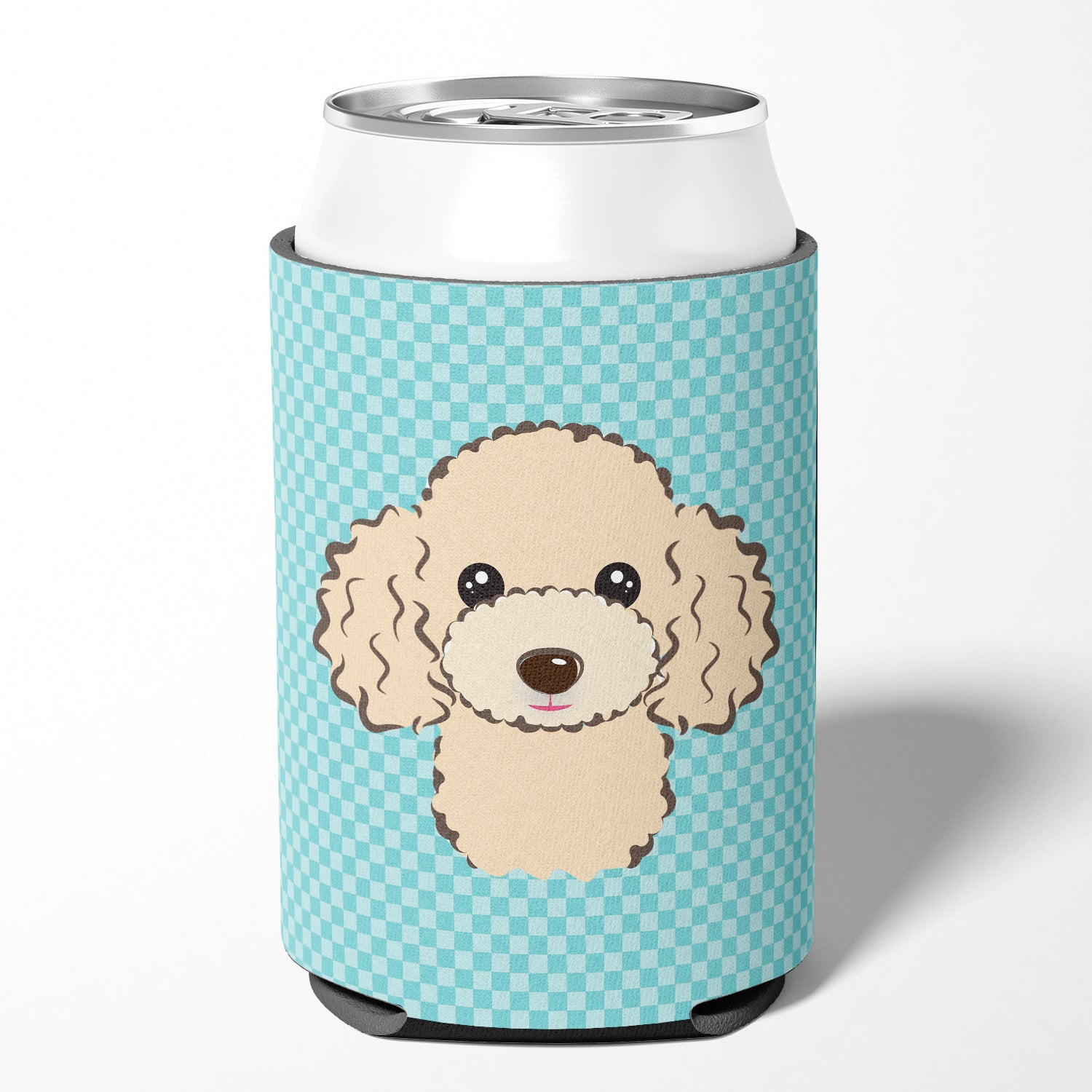 Checkerboard Blue Buff Poodle Can or Bottle Hugger BB1196CC.