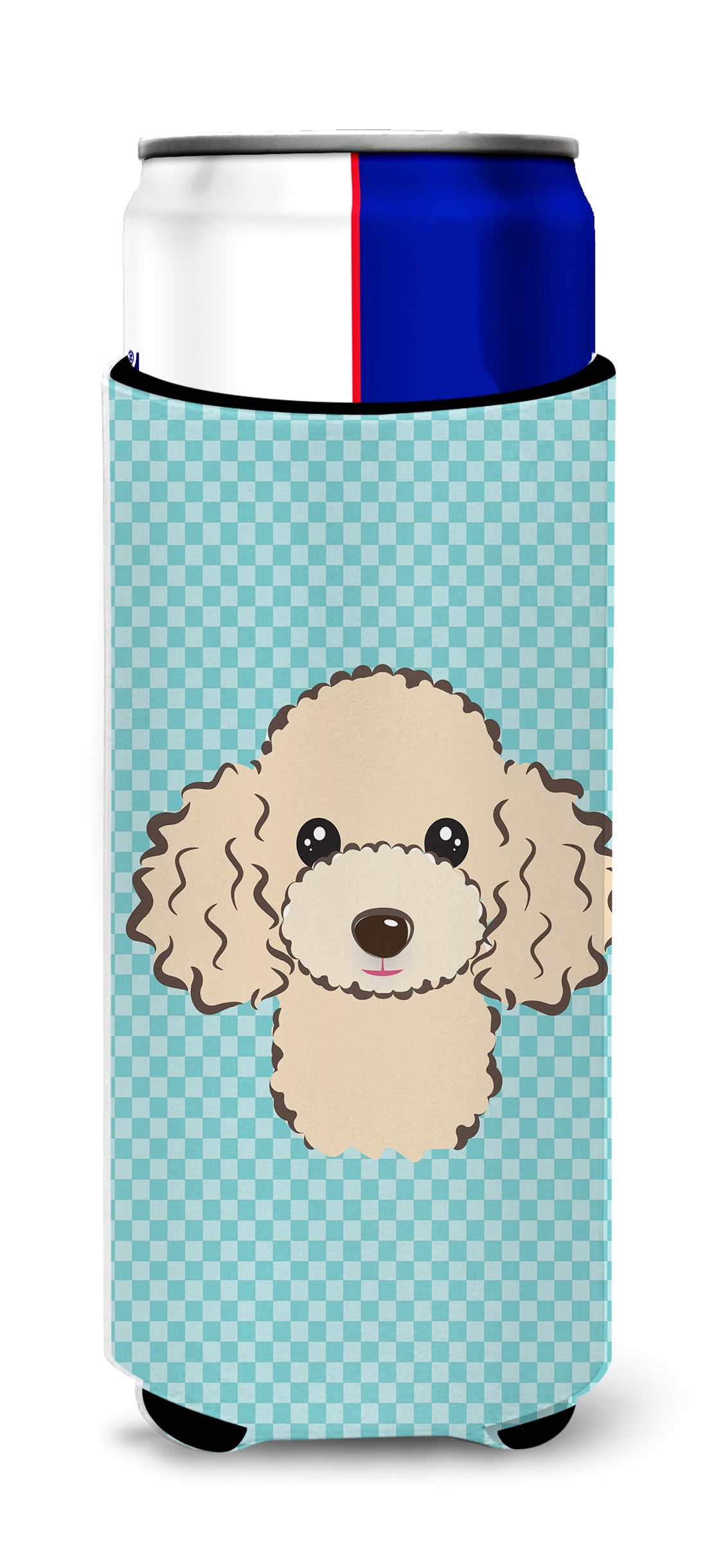 Checkerboard Blue Buff Poodle Ultra Beverage Insulators for slim cans BB1196MUK.