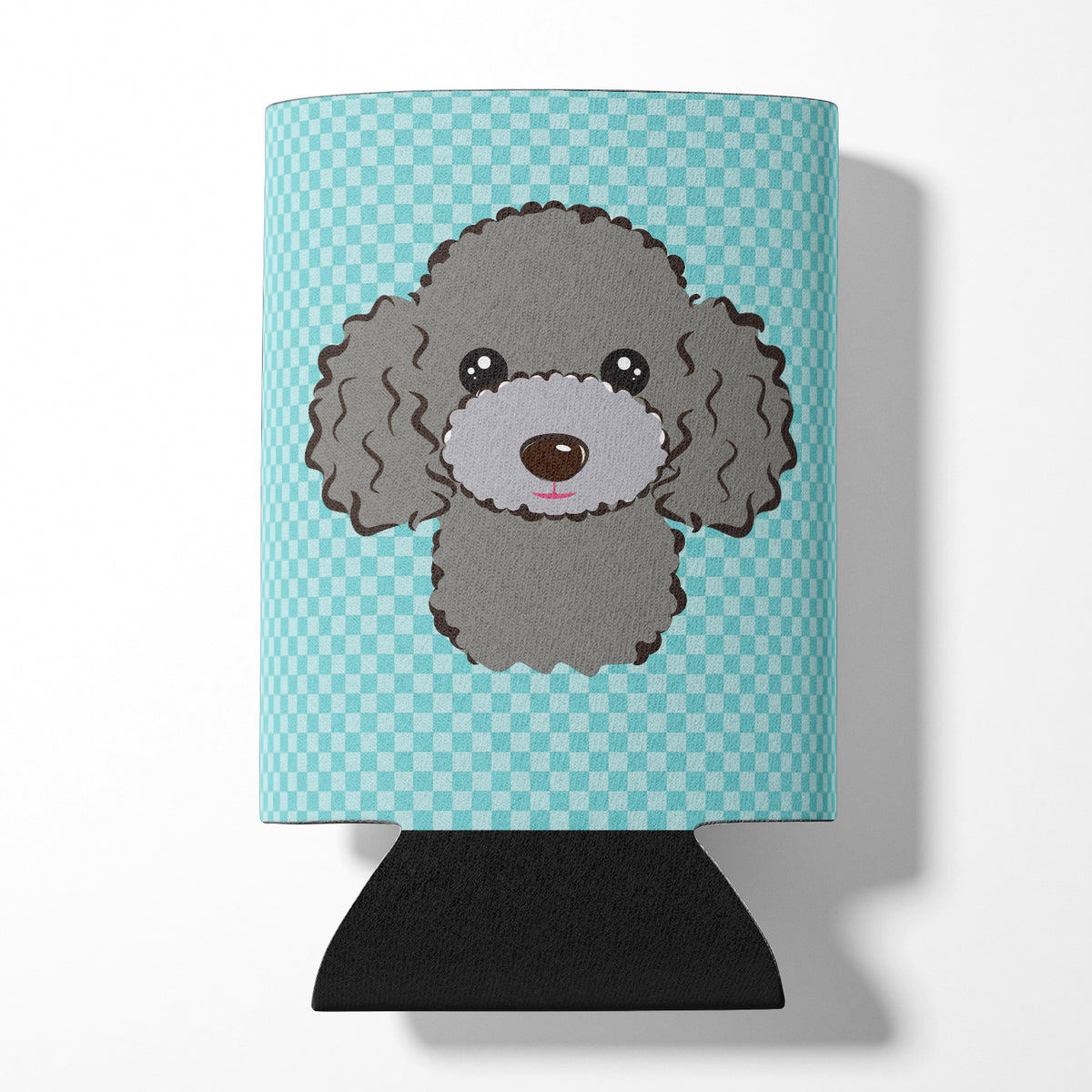 Checkerboard Blue Silver Gray Poodle Can or Bottle Hugger BB1197CC