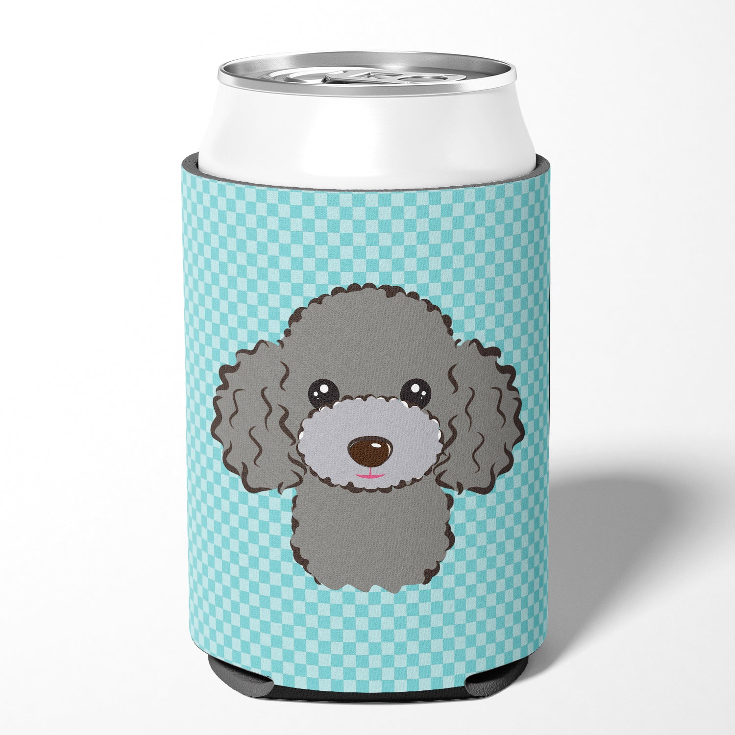 Checkerboard Blue Silver Gray Poodle Can or Bottle Hugger BB1197CC.