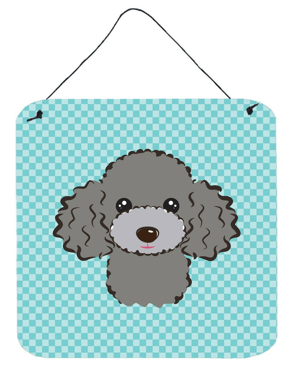 Checkerboard Blue Silver Gray Poodle Wall or Door Hanging Prints BB1197DS66 by Caroline&#39;s Treasures