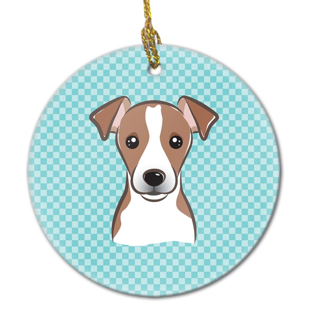 Checkerboard Blue Jack Russell Terrier Ceramic Ornament BB1198CO1 by Caroline&#39;s Treasures