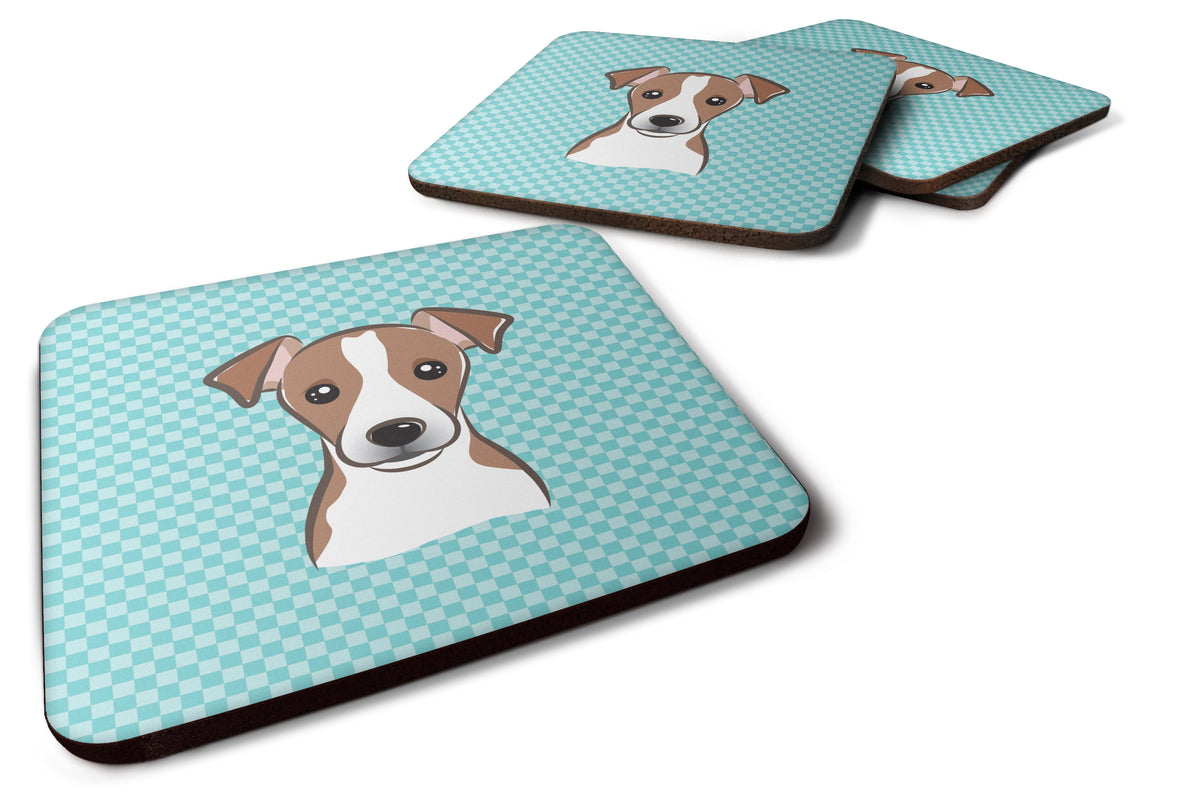 Set of 4 Checkerboard Blue Jack Russell Terrier Foam Coasters BB1198FC - the-store.com