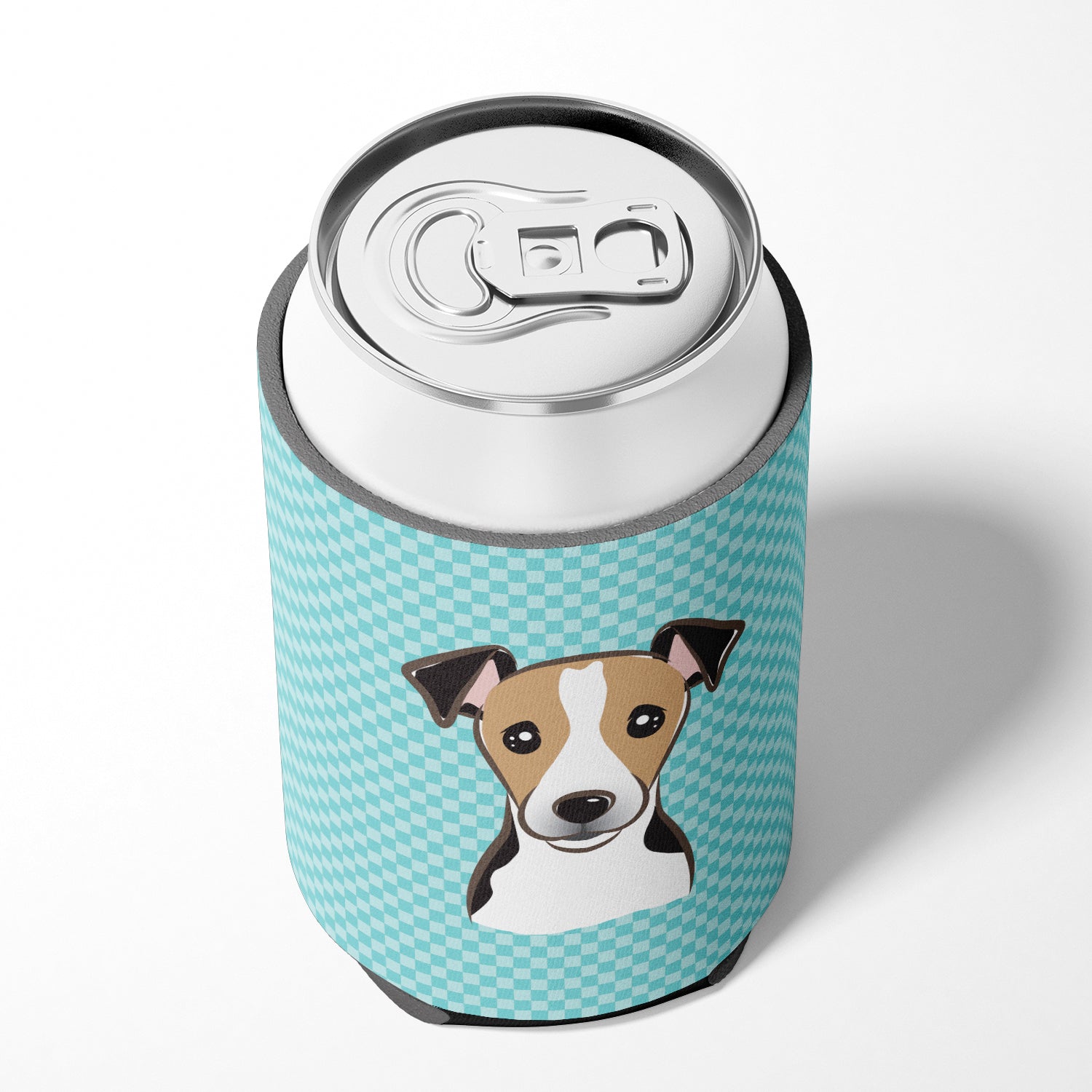 Checkerboard Blue Jack Russell Terrier Can or Bottle Hugger BB1199CC.